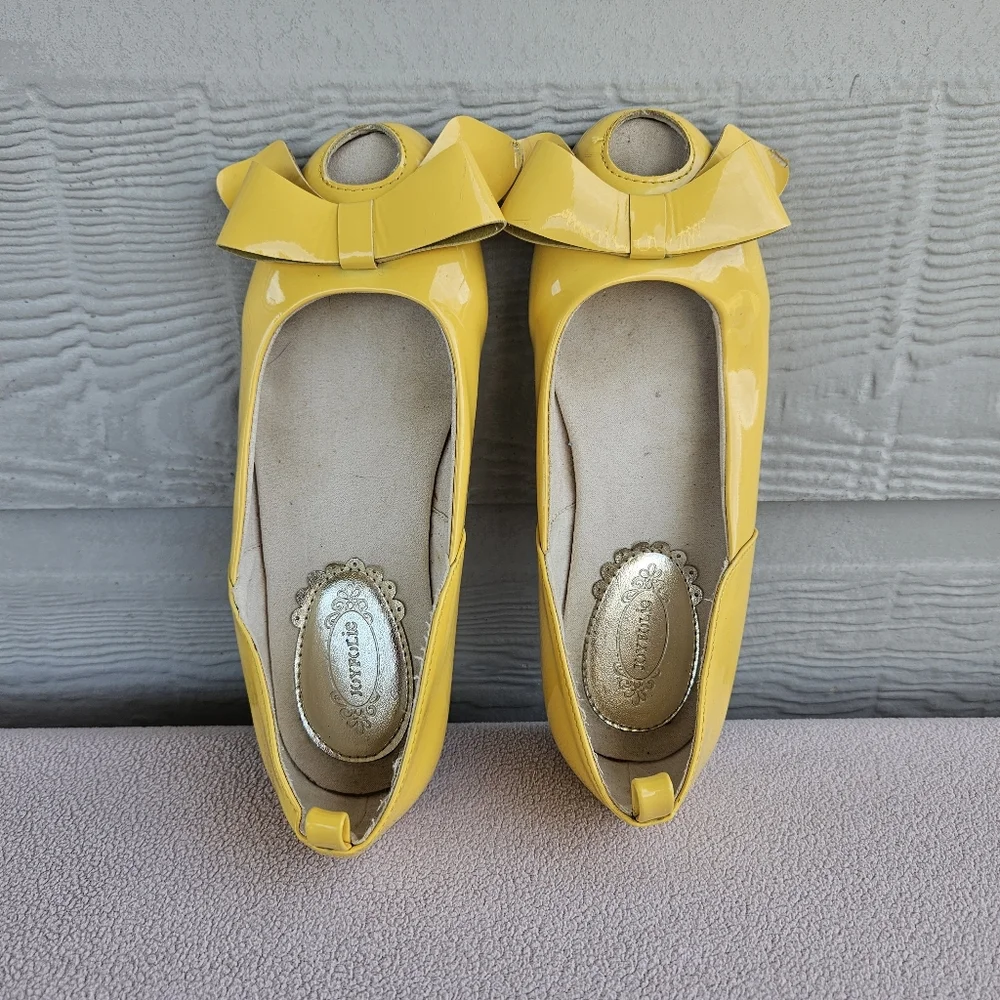 Joyfolie Lyra Yellow Peep Toe Bow Flat Girl Youth SZ 1 Spring Formal Dress